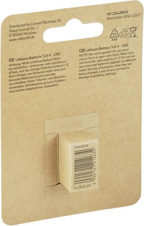 Image du produit Voltcraft CR2 Pile photo CR 2 Lithium 800 mAh 3 V 1 pc. (1 pcs, CR2, 800 mAh)