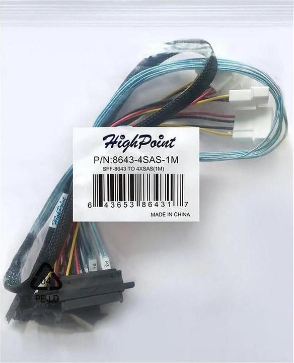 Image du produit HighPoint Câble mSAS HighP 1xSFF8643->4xSFF-8482 8643-4SAS-1M