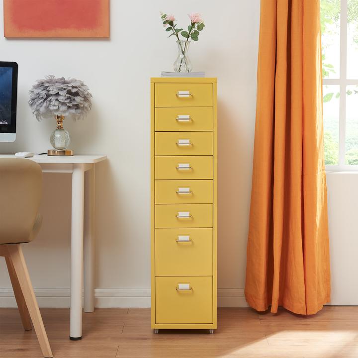 Image du produit En.Casa Rollcontainer Kökar mit 8 Schubladen 109x28x41 cm Gelb