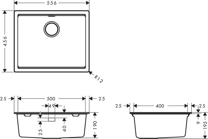 Actual product image hansgrohe S53 undermount sink SilicaTec, 500x400mm, 43458 (Undermount sink)