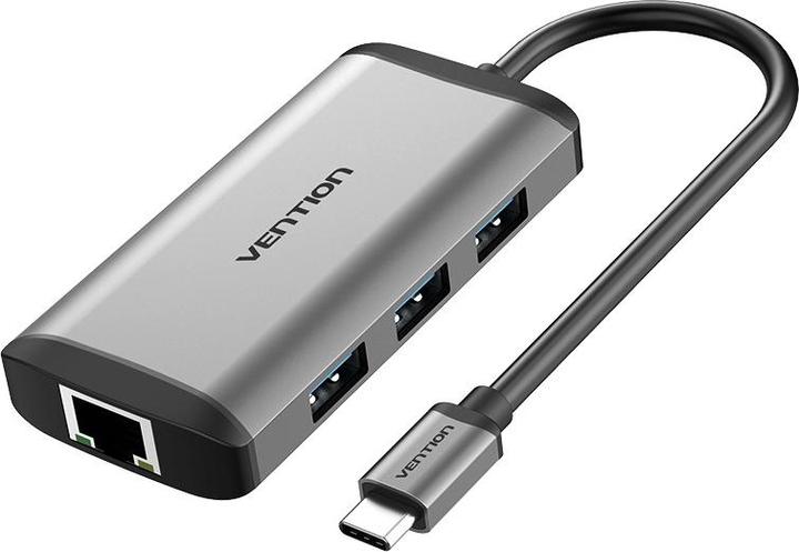 Actual product image Vention USB-C Docking Station to HDMI, 3x USB3.0, RJ45, PD 0.15m CNCHB, grey (USB-C, 4 Ports)