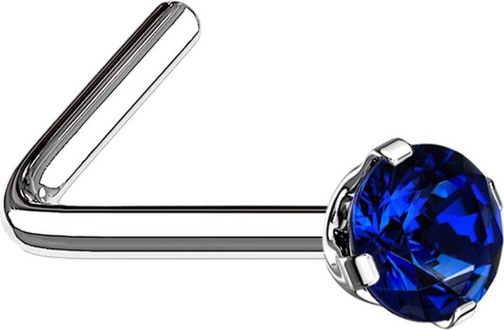 Star Piercing Nasenstecker gewinkelt silber runder Kristall dunkelblau gefasst (ohne Messing, Chirurgenstahl 316L)