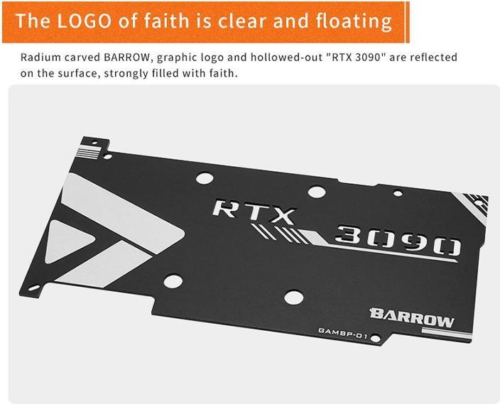 Actual product image Barrow Backplate for GALAX/GAINWARD 3090 full coverage GPU Water Block - Black