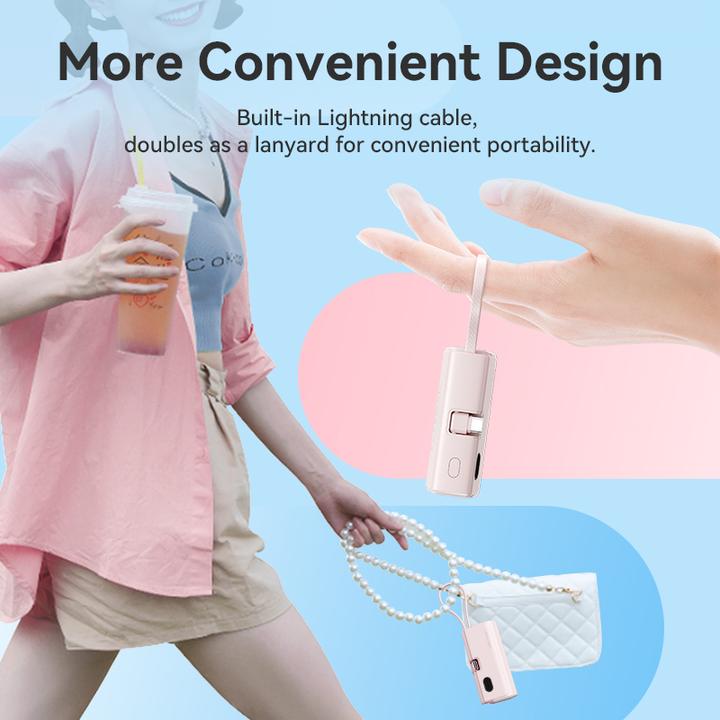Produktbild Vention LED Display 4800mAh Power Bank (USB-C + Lightning + USB-C) 22.5W Pink Foldable USB-C Type (4800 mAh, 22.50 W, 22.50 Wh)