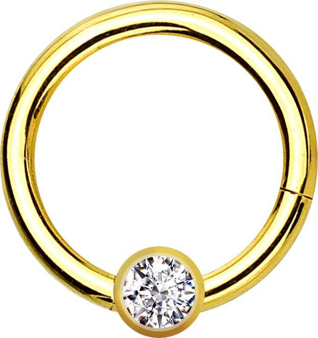 Star Piercing Micro Segmentring klappbar vergoldet mit Kugel Kristall silber (ohne Messing, Titan G23)