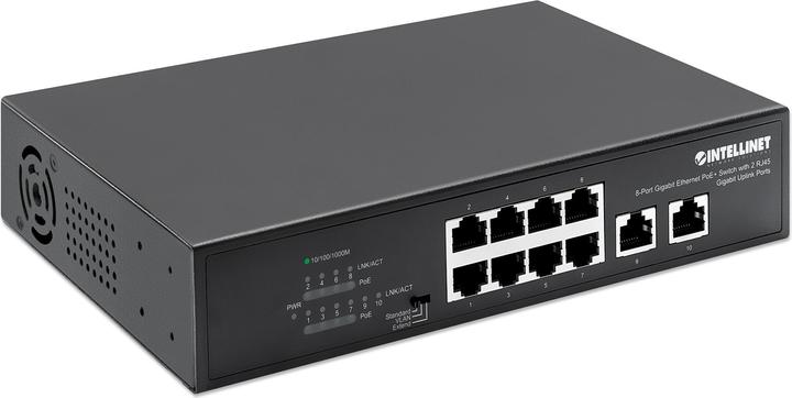 Produktbild Intellinet 8-Port Gigabit Ethernet PoE+ Switch mit 2 RJ45 Gigabit Uplink-Ports (10 Ports)