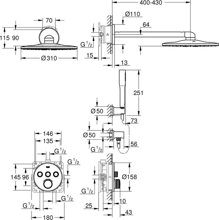 Actual product image Grohe Grohtherm SmartControl shower system UP with Rainshower SmartActive 310