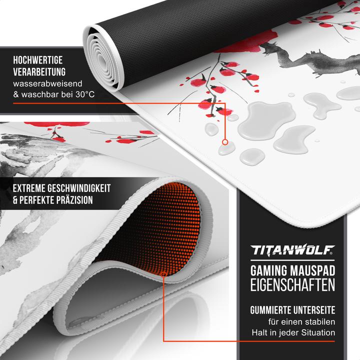 Produktbild Titanwolf Gaming Mauspad, 900 x 400mm XXL Speed Gaming Mausmatte, Mousepad Extragrosse Fläche, Ink Sakura 6 (XXL)