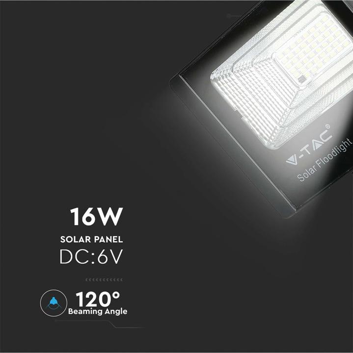 Image du produit V-TAC VT-94008 - Projecteur à LED avec panneau solaire 16 W 6000 K (16 W, 2.80 kg)