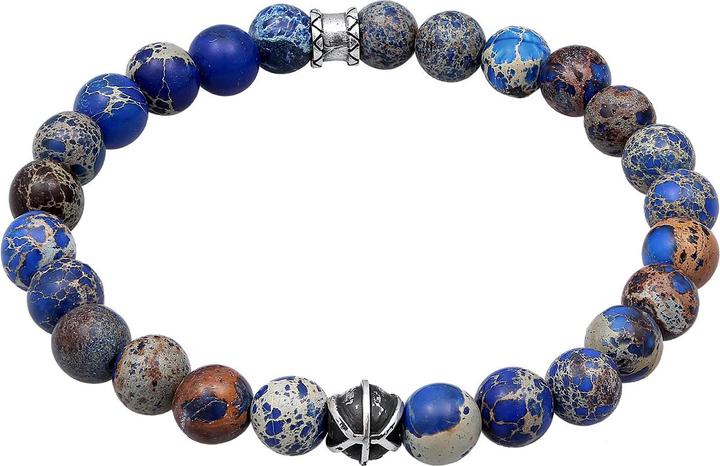 Kuzzoi Armband Herren Achat Blau Beads Oxidiert 925er Silber (23 cm, Achat, Plastik, 925er Sterling Silber)