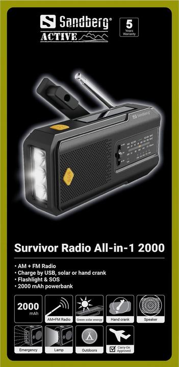 Actual product image Sandberg Survivor Radio All-in-1 2000 (AM, FM, Radio Frequency (RF))