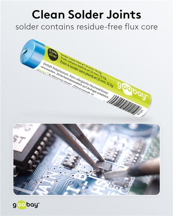 Image du produit Goobay Étain de soudure professionnel sans plomb, ø 1,0 mm, 12,5 g (Souder)