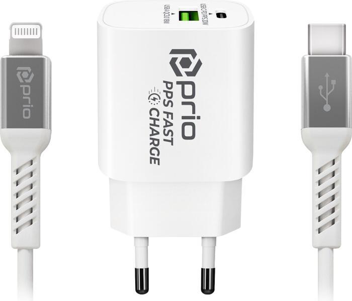 Immagine prodotto prio Set Mfi (caricatore da parete doppio da 20W + cavo Lightning) bianco (15 W)