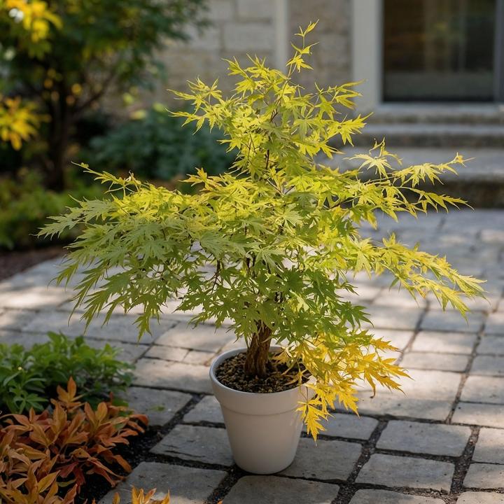Actual product image Plant in a Box Acer Palmatum 'Orange Lace' - Maple tree (60 cm)