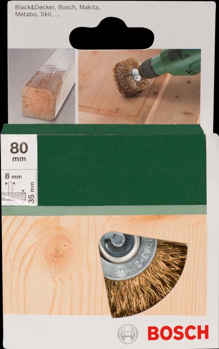 Produktbild Bosch Zubehör Holzstrukturbürste für Bohrmaschinen – Gewellter Draht, vermessingt, 80 mm