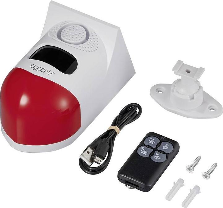 Image du produit Sygonix Mini-Alarmanlage Weiss, Rot mit LED, mit Bewegungsmelder, mit Fernbedi