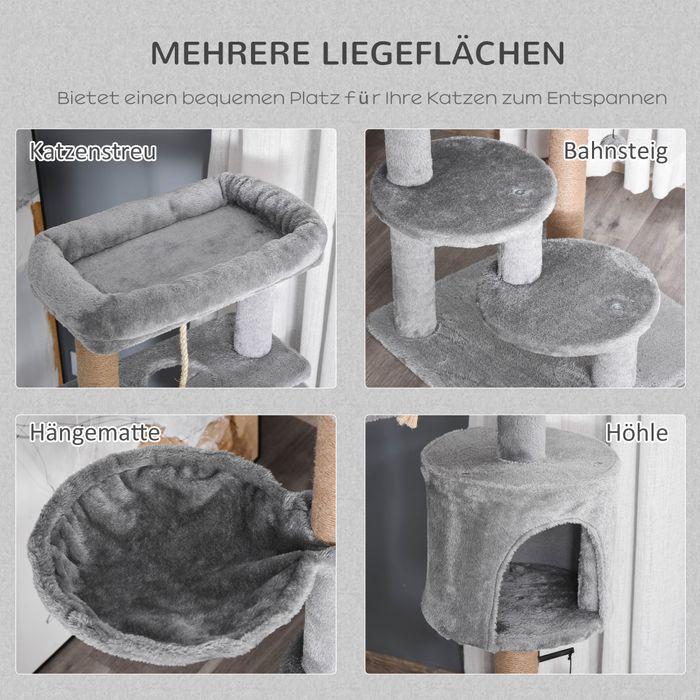 Produktbild Swisshandel24 Kratzbaum 120 cm Jutestamm, für Katzen bis 5 kg, Hellgrau (120 cm, Hellgrau+Beige)