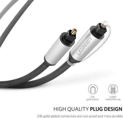 Actual product image Ugreen AV108 Toslink audio optical cable, braided aluminum, 2m (silver) (2 m, TOSLINK)