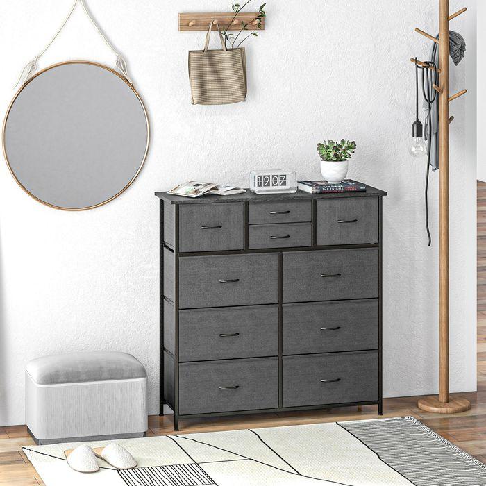 Produktbild Swisshandel24 Kommode, Sideboard mit Stoffschubladen, 10 Fächer, Metallrahmen, 100x30x100cm, Schwarz (100 x 30 x 100 cm)