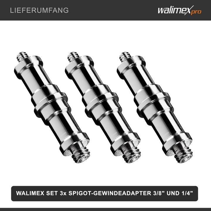 Actual product image Walimex Set 3x Spigot Gewinde Adapter 3/8" 1/4" Fotografie Kamera Zubehör Stativ (Stand adapter)