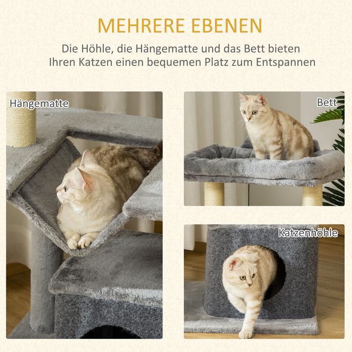 Actual product image PawHut Cat tree with cave (100 cm, Grey)