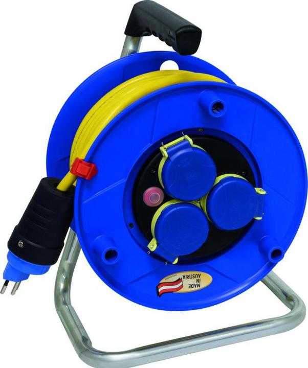 Produktbild Brennenstuhl BAT Kabeltrommel 290 IP44 blau 33m AT-N07V3V3-F 3G1,5 gelb, 3-fach Steckdosen (IP55) T13/230V mit (33 m, 1.50 mm²)
