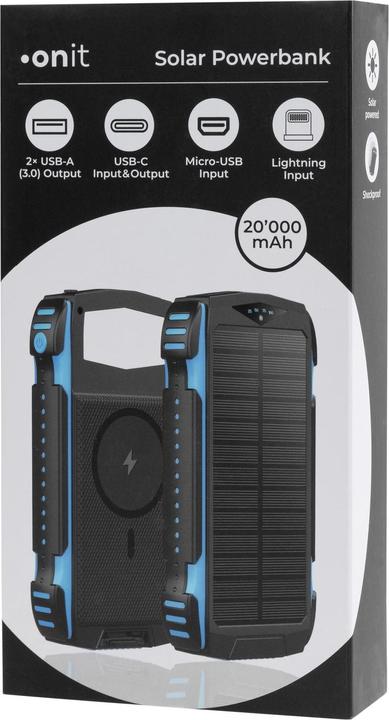 Image du produit Onit Banque d'énergie solaire 20000 mAh (20000 mAh, 20 W, 74 Wh)