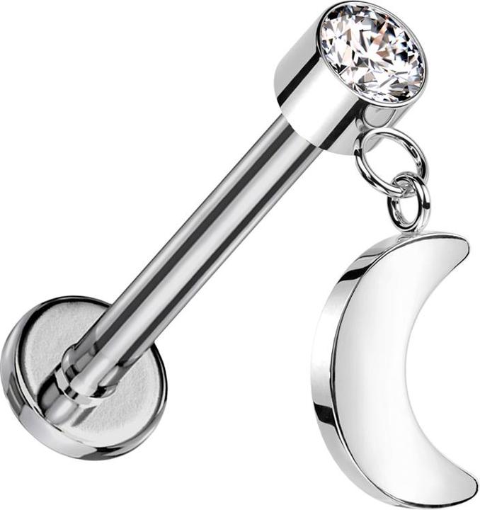 Star Piercing Micro Labret Innengewinde silber Zylinder silber Kristall silber Anhänger Mond silber (ohne Messing, Titan G23)