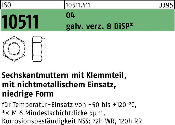 Immagine prodotto Dado esagonale ISO 10511 con parte di bloccaggio M 14 a taglio libero in acciaio zincato 8 DiSP (M14)