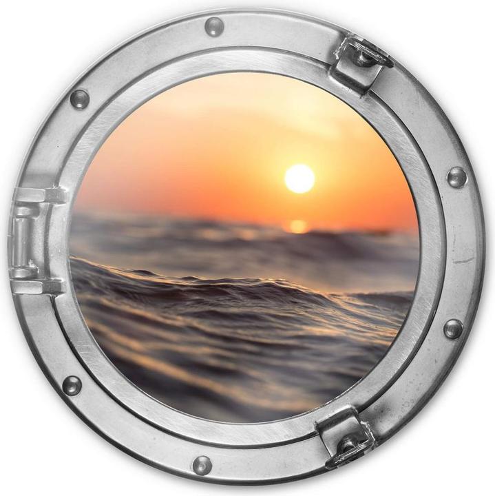 Actual product image Trenddeko round 3D optics porthole - sunset on the sea (Ø 50 cm)