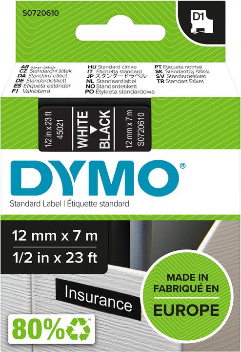 Productafbeelding Dymo S0720610 Standaard tape (1.20 cm, Zwart, Wit)