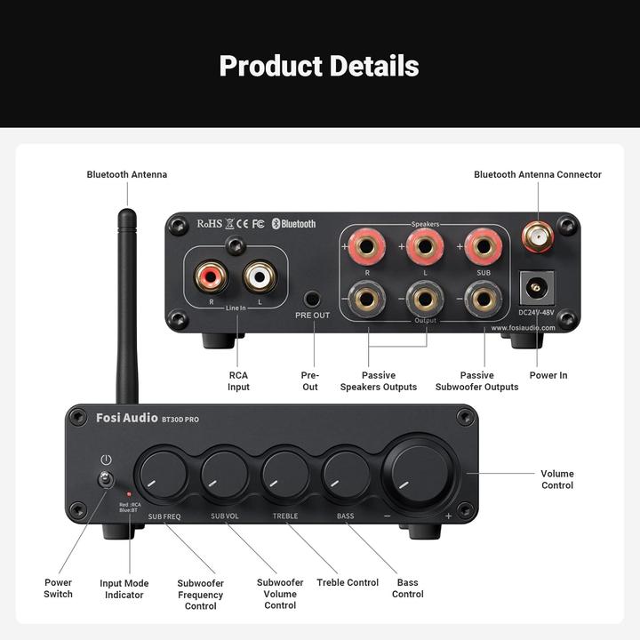 Immagine prodotto Fosi Audio BT30D PRO, 2.1 Kanal Audioverstärker (Amplificatore a tubi)