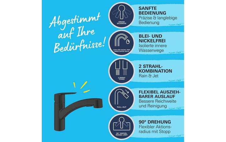 Image du produit Grohe Start QuickFix Küchenarmatur, Dual-Spülbrause, herausziehbar, schwenkbar, mattschwarz