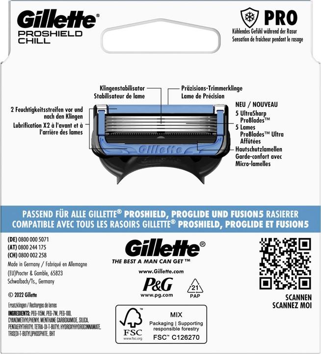 Nutritional values and ingredients Gillette ProShield Chill (6 x)