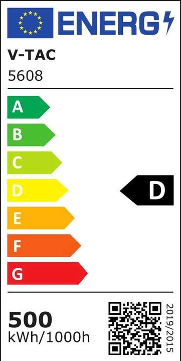 Label énergétique V-TAC VT9500 500W LED High Bay Meanwell Transformateur à intensité variable boîtier noir blanc (65000 lm)