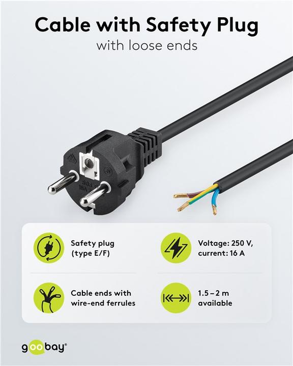 Actual product image Goobay protective contact cable for assembly, 1.5 m, black (1.50 m)