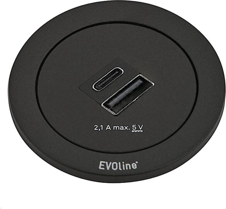 Image du produit Evoline Prise encastrée One avec chargeur USB-A / USB-C, noir