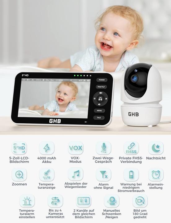 Actual product image GHB Babyphone mit 2 Kameras und 5-Zoll-Display (Video & Audio)