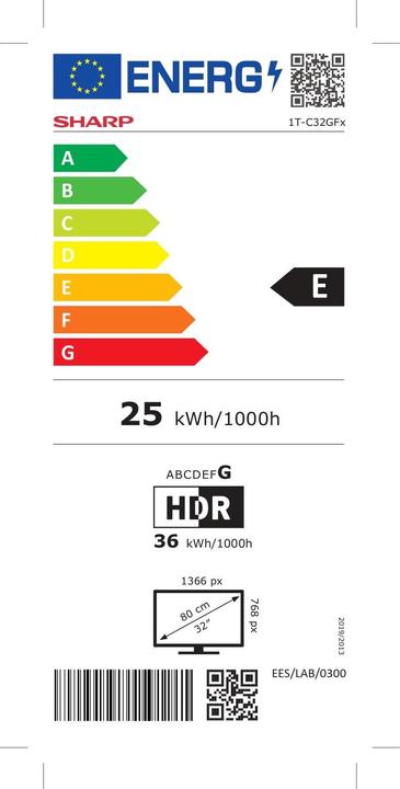 Etichetta energetica Sharp 32GF2265E (32", LED, Pronto per l'HD)