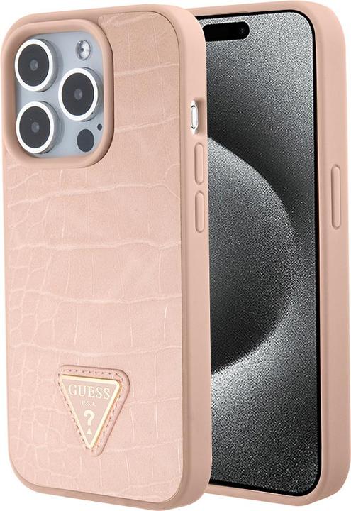 Image du produit Guess GUHCP15LPCRTHCP iPhone 15 Pro 6.1" różowy/pink hardcase Croco Triangle Metal Logo (Apple iPhone 15 Pro)