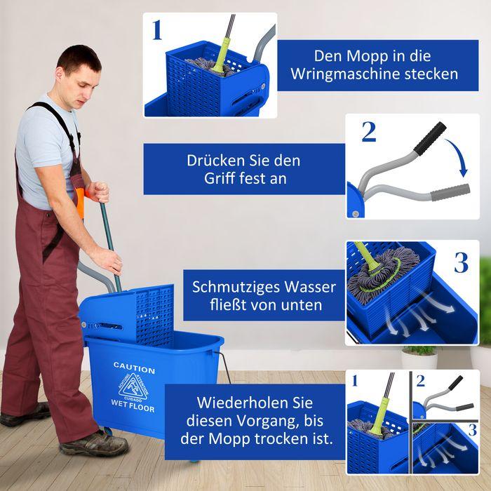 Image du produit Swisshandel24 Putzwagen Fahreimer Putzeimer 20 Liter Wischwagen mit Presse 2 Kammern Blau (1 pcs)