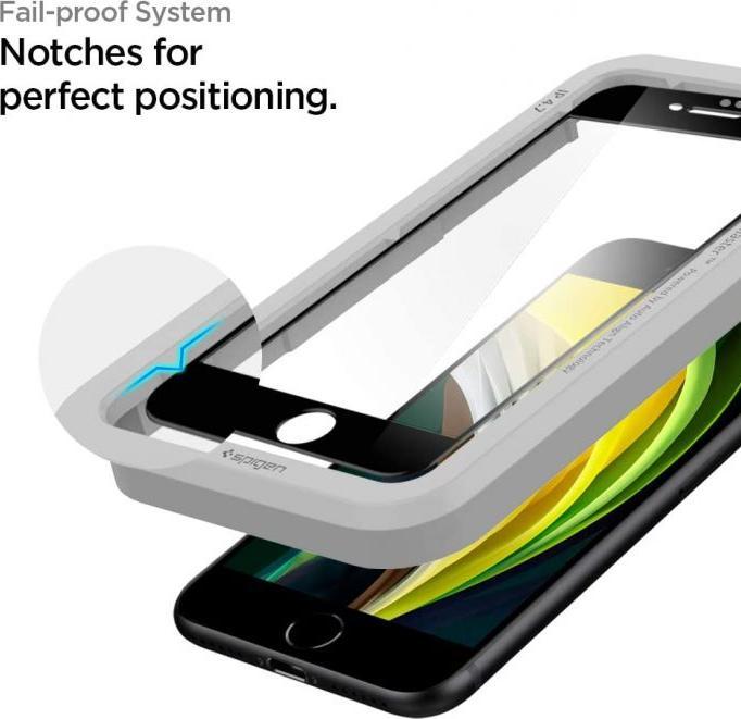 Produktbild Spigen tempered glass ALM GLASS FC for iPhone 7 / 8 / SE 2020 / SE 2022 black (1 Stück, LG K8 2017, Apple iPhone SE (2nd Gen))