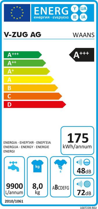 Energie-Label V-Zug AdorinaWaschen V400 (8 kg, Links)
