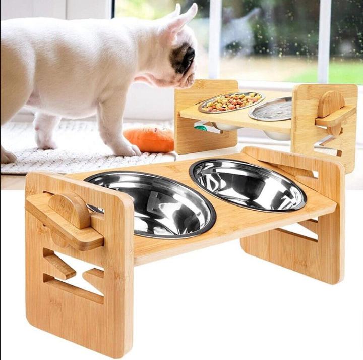 Produktbild Hermex XXL Doppelnapf verstellbar für Hunde aus Holz Futternapf Fressnapf
