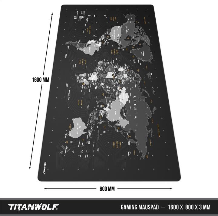 Produktbild Titanwolf Gaming Mauspad, XXXL Speed Gaming Mausmatte, Mousepad Extragrosse Fläche von 1600 x 800mm, Weltkarte (XXL)