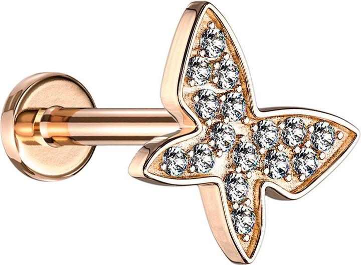 Produktbild Star Piercing Micro Labret Innengewinde rosegold Schmetterling mit Kristallen (Chirurgenstahl 316L, Messing)
