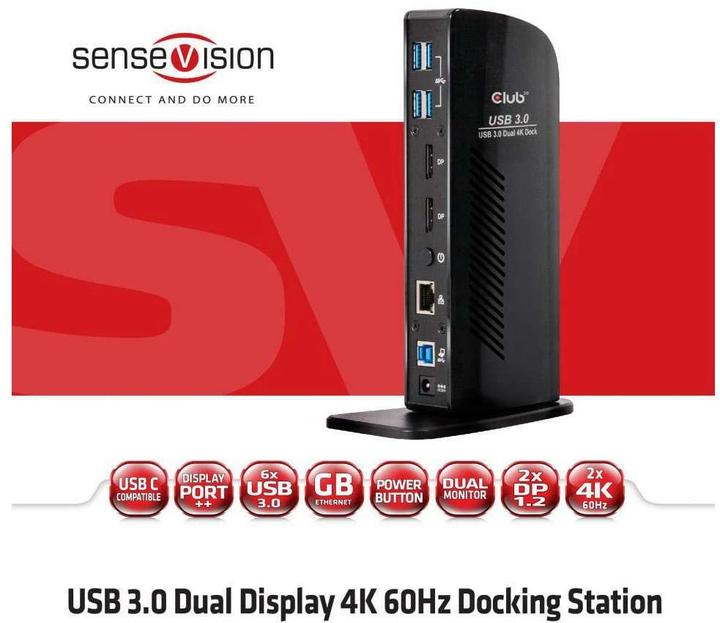 Actual product image Club 3D Dual Display Docking Station 4K60Hz (USB-B, 6 Ports)
