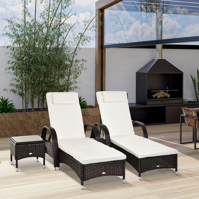 Image du produit Outsunny Bains de soleil en rotin avec table (200 cm)