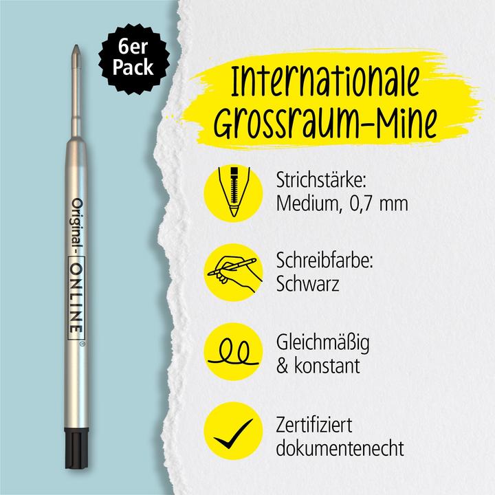 Produktbild Online Kugelschreiberminen M schwarz, 6 St. (Ersatzmine, Schwarz, 0.60 mm)