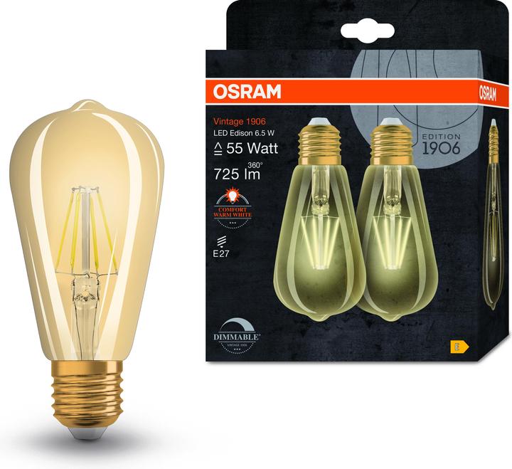 Produktbild Osram Vintage 1906 (E27, 6.50 W, 725 lm, 2 x, E)